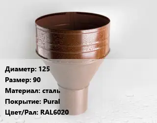 Воронка 125 90 сталь Pural RAL6020